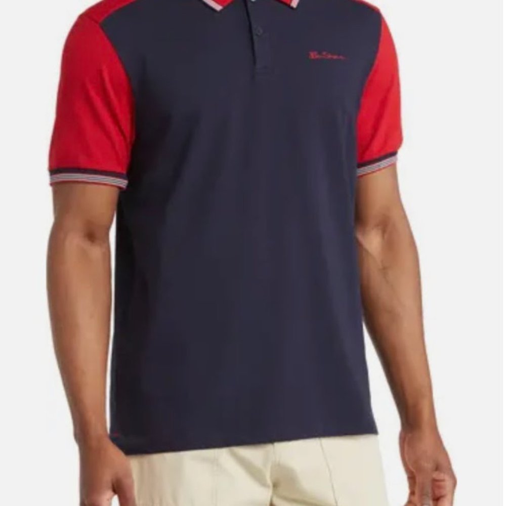 Ben Sherman Two Button Polo Shirt Color Block Navy & Red Blazer Stitched… - Picture 3 of 12